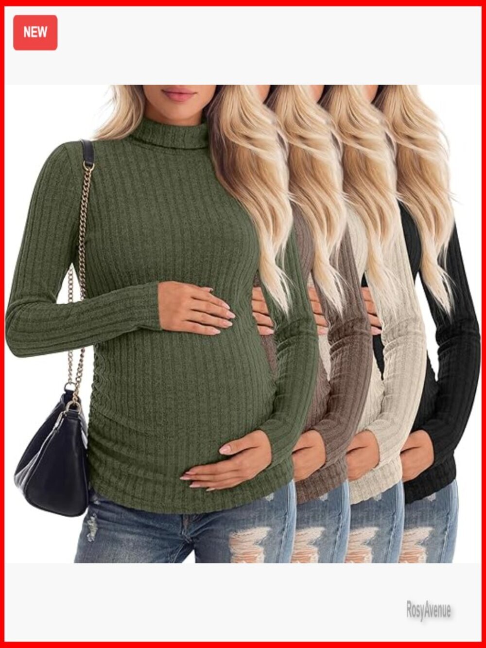 4 Pack Maternity Long Sleeve Mock Turtleneck Ribbed Tops Side Ruched Pregnancy